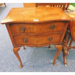 WALNUT CABINET WITH SHAPED FRONT AND 2 DRAWERS