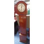 20TH CENTURY MAHOGANY GRANDMOTHER CLOCK WITH SILVERED DIAL