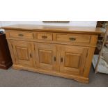 21ST CENTURY OAK DRESSER WITH 3 DRAWERS OVER 3 PANEL DOORS ON BRACKET SUPPORTS 180 CM LONG