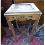 EARLY 20TH CENTURY HARDWOOD PLANTER WITH MARBLE INSET TOP AND SHAPED SUPPORTS