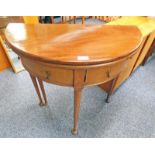 LATE 19TH CENTURY MAHOGANY DEMI-LUNE TURNOVER TABLE WITH TURNED SUPPORTS