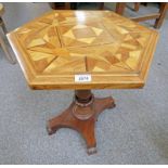 OCTAGONAL TOPPED TABLE WITH DECORATIVE INLAY ON CENTRE COLUMN