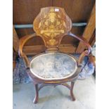 MAHOGANY ARTS AND CRAFTS STYLE ARMCHAIR WITH SHAPED BACK AND ARMS,