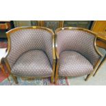 PAIR OF EARLY 20TH CENTURY MAHOGANY FRAMED TUB CHAIRS WITH DECORATIVE BOXWOOD INLAY ON SQUARE