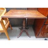 19TH CENTURY MAHOGANY RECTANGULAR TOPPED TABLE ON CENTRE PEDESTAL WITH 4 SPREADING SUPPORTS TOP 84