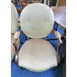 OVERSTUFFED FAWN COVERED BUTTON BACK ARMCHAIR