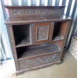 19TH CENTURY OAK CABINET WITH PANEL DOOR OVER FALL FRONT - 107CM WIDE