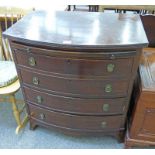 20TH CENTURY MAHOGANY BOW FRONT CHEST OF 4 DRAWERS ON BRACKET SUPPORTS