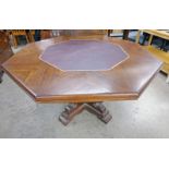 EARLY 20TH CENTURY MAHOGANY OCTAGONAL TOPPED TABLE ON CENTRE COLUMN - 136CM