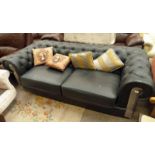21ST CENTURY BLACK LEATHER CHESTERFIELD SETTEE