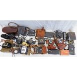 SELECTION OF CAMERAS ETC TO INCLUDE A PAIR OF USSR BINOCULARS IN CASE,