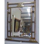 BRASS ARTS AND CRAFTS MIRROR WITH BRASS FRAMED PIERCED HEARTS DECORATION 42.