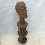 CONGO CARVED WOOD FIGURE WITH GIRDLE SHOULDERS AND BASKET WEAVE CARVING TO WAIST,