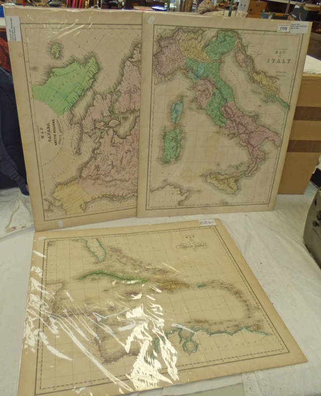 3 UNFRAMED MAPS, GALL & INGLIS MAP OF ITALY,