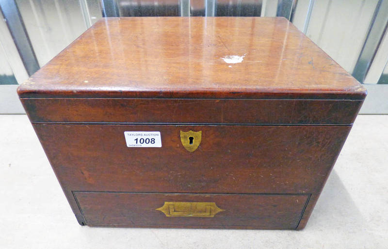 LATE 19TH CENTURY MAHOGANY BOX WITH SLOTTED INTERIOR AND DRAWER