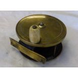 A MID-19TH CENTURY 'JONES' MAKER OF III JERMYN STREET LONDON 4'' BRASS PLATE WIND REEL WITH IVORY