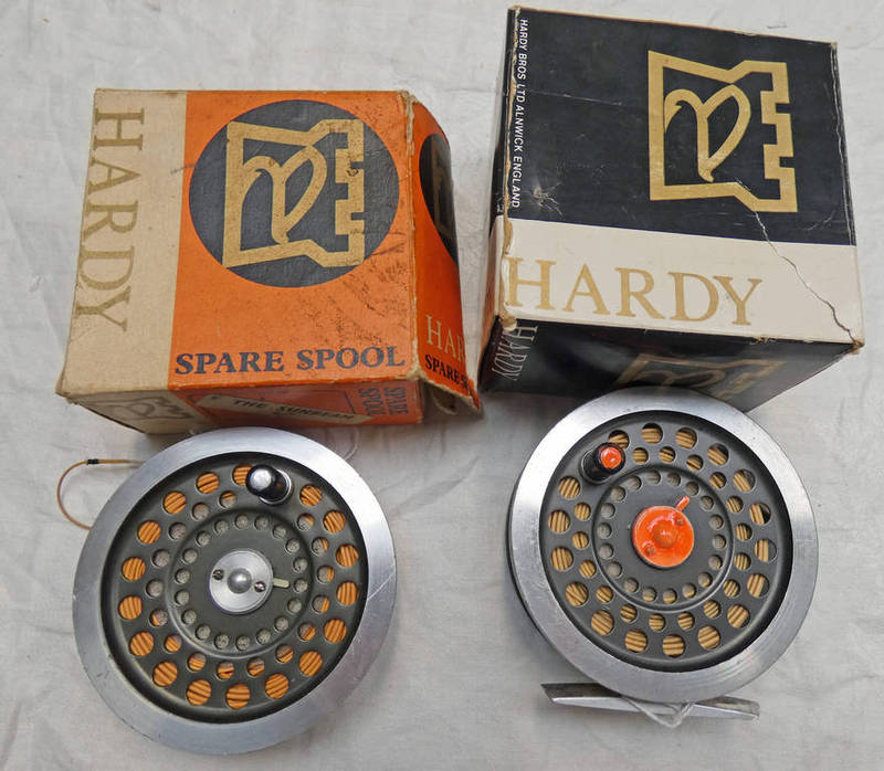 HARDY THE SUN BEAM 6/7 ALLOY FLY REEL WITH SPARE SPOOL AND BOXES