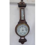 OAK FRAMED WALL BAROMETER WITH WHITE ENAMEL DIALS Condition Report: Minor wear to