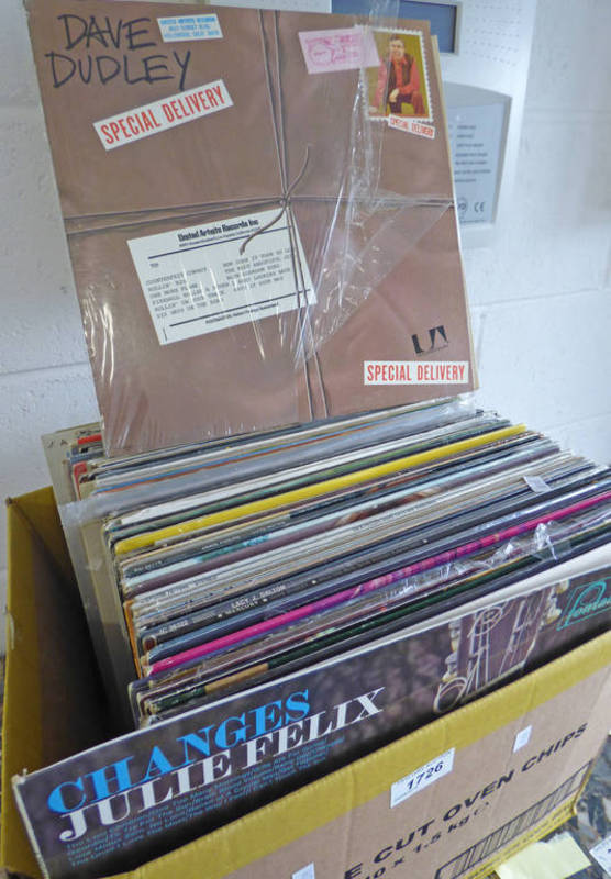 BOX CONTAINING VARIOUS RECORDS TO INCLUDE ARTISTS SUCH AS DAVE DUDLEY,