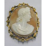 OVAL CAMEO BROOCH IN DECORATIVE YELLOW METAL MOUNT