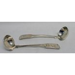 PAIR OF SILVER FIDDLE PATTERN TODDY LADLES,