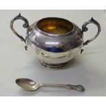 SILVER TWO HANDLED BOWL, LONDON 1865 & SILVER SPOON ,