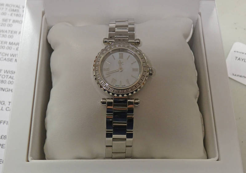 GC LADIES WRISTWATCH WITH MOTHER OF PEARL FACE & DIAMOND SURROUND WITH BOX & PAPERS