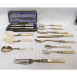CASED MOTHER OF PEARL HANDLED BUTTER KNIVES, MOTHER OF PEARL JAM SPOONS,