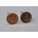 PAIR 1912 HALF SOVEREIGN CUFF LINKS Condition Report: Weight: 14.3g.