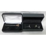 PAIR OF MCLAREN CUFFLINK'S IN FITTED BOX & GEM SET TIE PIN