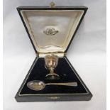 INDIAN SILVER CASED SPOON AND EGG CUP BY P.