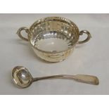 GLASGOW SILVER TODDY LADLE GLASGOW 1821 AND SILVER 2 HANDLED BOWL BIRMINGHAM 1925