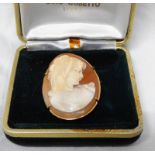 YELLOW METAL WITH INDISTINCT MARKS MOUNTED CAMEO BROOCH