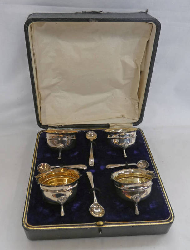 CASED SET OF FOUR SILVER SALTS,