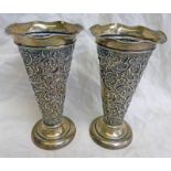 PAIR SILVER VASES WITH EMBOSSED DECORATION