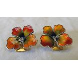 PAIR OF ENAMELED FLOWER EARRINGS MARKED DA NORWAY STERLING 925 Condition Report: In