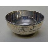 WHITE METAL SUGAR BOWL INSCRIBED 'PRESENTED TO HMML 864 BY COL. AND MRS C.L.