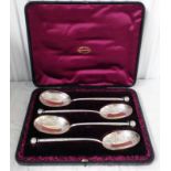 CASED SET OF 4 SILVER SERVING SPOONS SHEFFIELD 1884
