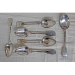 5 SILVER TABLE SPOONS LONDON 1839 & ONE IRISH TABLE SPOON 15 OZS