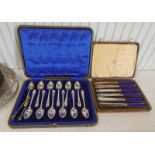 12 SILVER TEASPOONS IN CASE, CASED SET OF 6 TEA KNIVES,