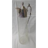 SILVER MOUNTED ETCHED GLASS CLARET JUG WITH ENGRAVED DECORATION