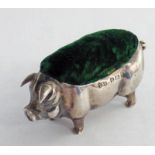 EDWARDIAN SILVER PIG PIN CUSHION,