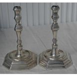 PAIR OF WHITE METAL 18TH CENTURY STYLE CANDLESTICKS WITH INDISTINCT MARKS,