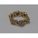 GEM SET RING WITH FLORAL DECORATION MARKED 585 TOTAL WEIGHT - 6.