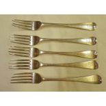 5 SILVER DESSERT FORKS,