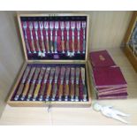 CASED CANTEEN OF SILVER PLATED HORN HANDLED CUTLERY,