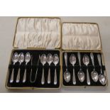 CASED SET OF 6 SILVER TEA SPOONS, SHEFFIELD 1932 & CASED SET OF 6 SILVER TEASPOONS & TONGS,
