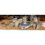 SILVER PLATED ENTREE DISH, TEA WARE, COFFEE POTS,