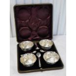 CASED SET OF 4 SILVER SALTS BIRMINGHAM 1890 IN FITTED CASE