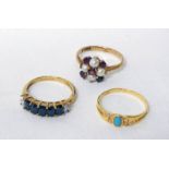 9CT GOLD HALF PEARL & GARNET RING & 9CT GOLD & TURQUOISE RING,